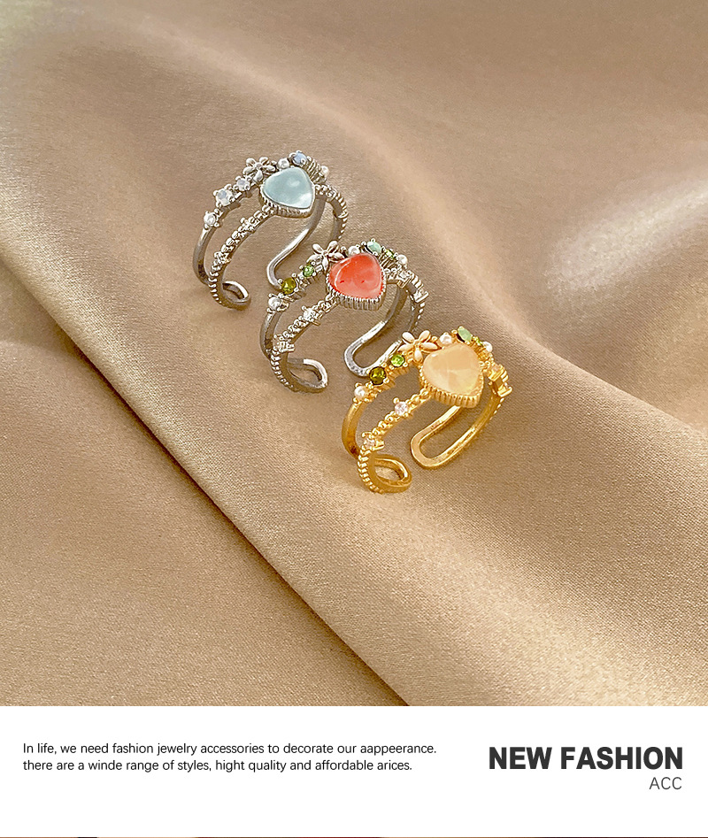 Fashion Heart Shape Copper Plating Hollow Out Inlay Zircon Open Ring 1 Piece