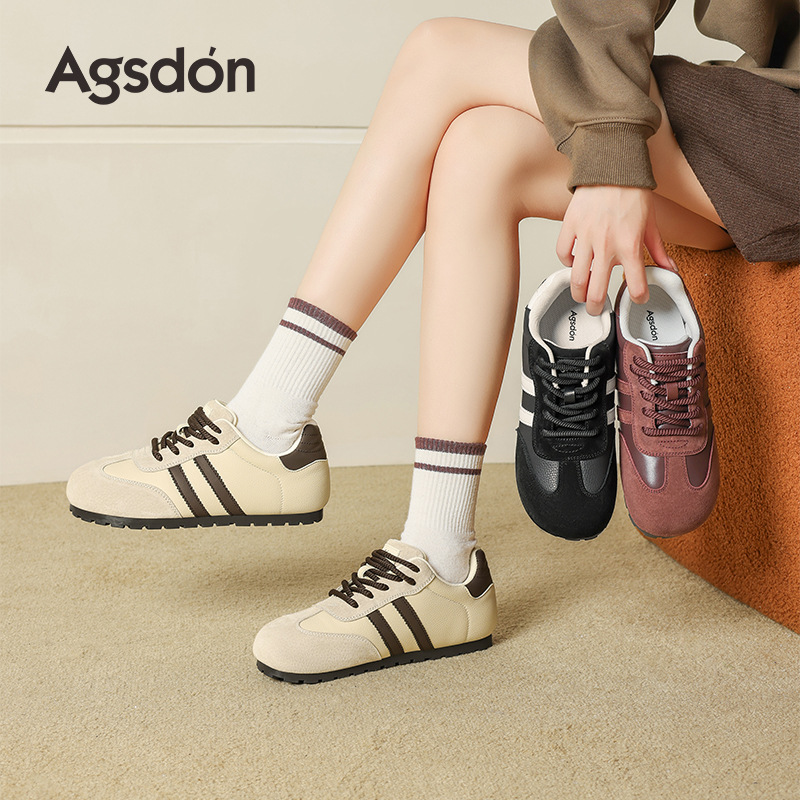 Zapatos de entrenamiento alemán de fondo grueso de Augu Shi Deng 2025 otoño nuevos zapatos casuales clásicos delgados zapatos blancos de moda