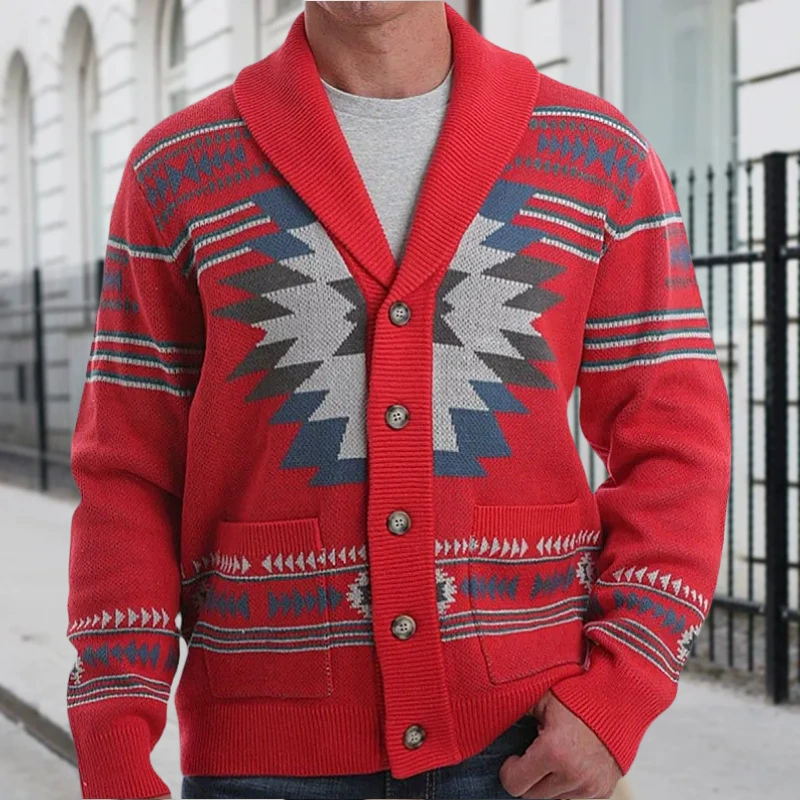Европейская и американская трансграничная горячая Распродажа, мужской осенне-зимний винтажный жаккардовый свитер, кардиган с отворотом, свитер, пальто SY0087