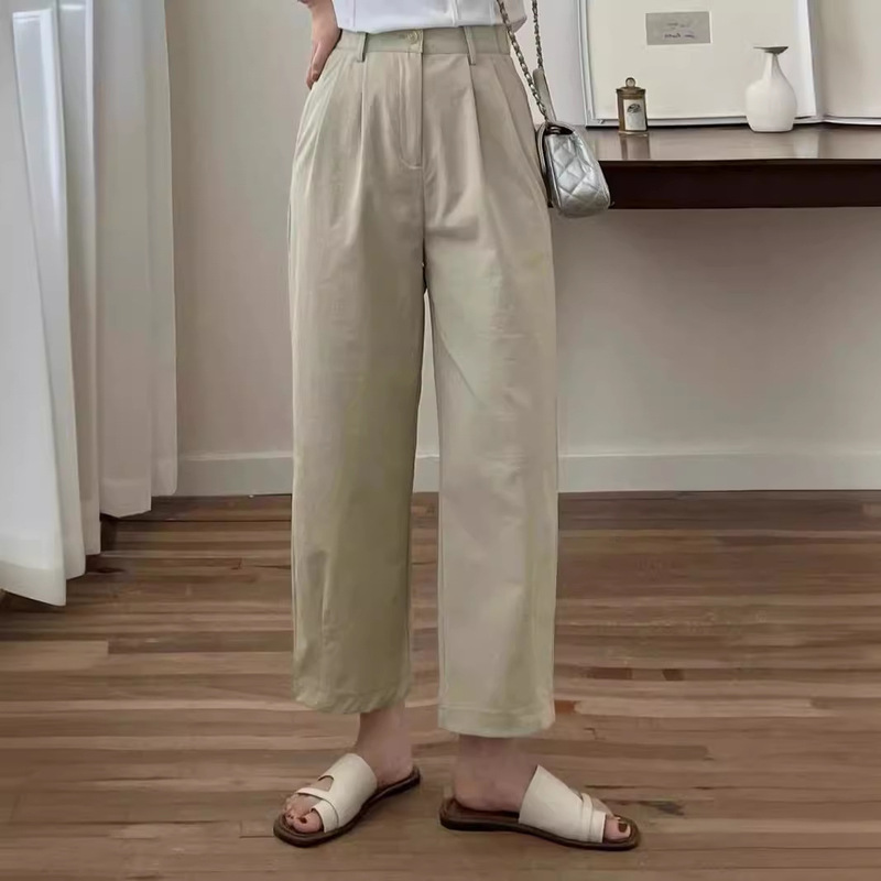 The Pattern Is Like! Four-Color Thin Pleated Casual Pants for Women 2024 New Summer Nine-Point Loose and Versatile Granny Pants