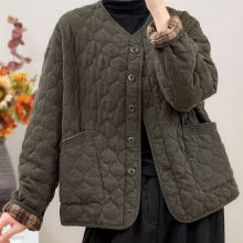 菱格棉服女 2025秋冬新款 复古小众百搭休闲宽松做旧口袋外套