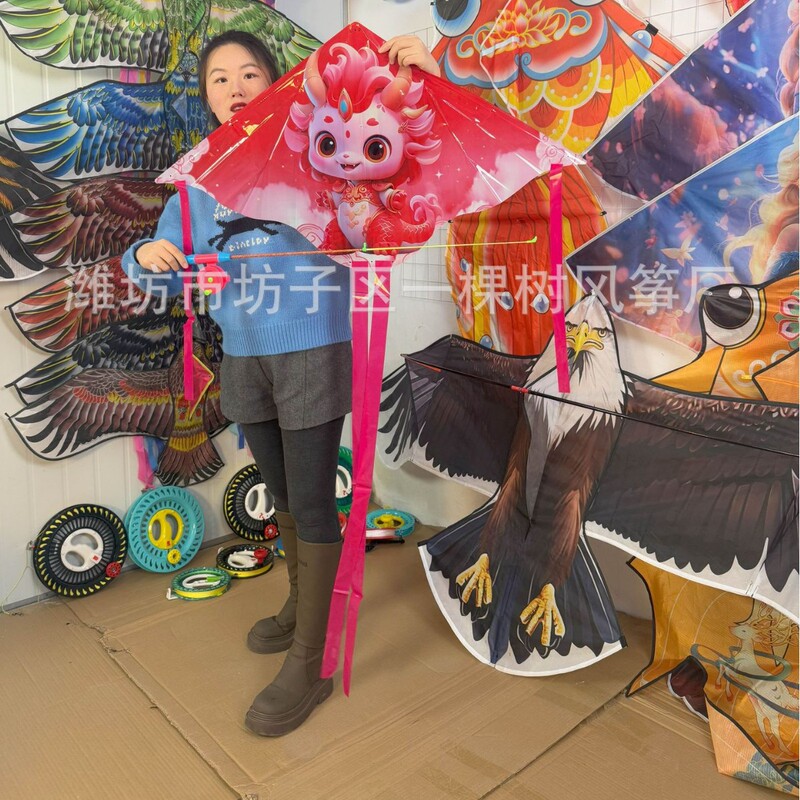 维坊1メートルの空飛ぶ円盤の子供が釣竿凧を持ってそよ風を卸売りして漫画凧ネット赤の露店メーカーを飛びやすい|undefined