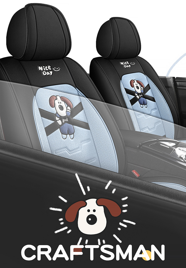 New car seat cushion four seasons universal linen fabric seat cover cartoon car special seat cover fully enclosed seat cover