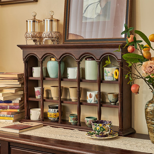 American Solid Wood Cup Holder Retro Dining Table Storage Wall Wall Cabinet Medieval Coffee Cup Display Cabinet Three-layer Wall Hanging Rack