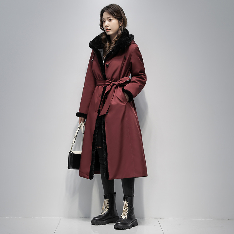 2025秋冬新款连帽派克服獭兔毛内胆兔毛袖皮草外套女水貂毛领大衣