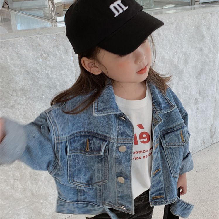 Girls Spring and Autumn New Denim Jacket Korean Loose Fashion Baby Jacket Short Children's Unisex 99080