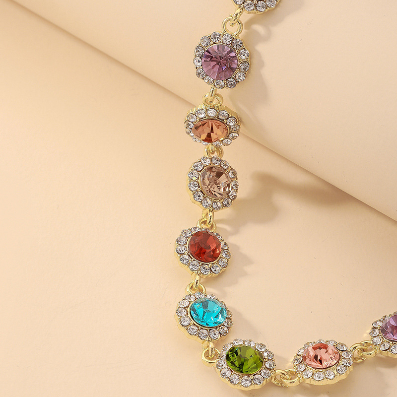 wholesale jewelry colorful round inlaid rhinestone clavicle chain retro style necklace Nihaojewelry