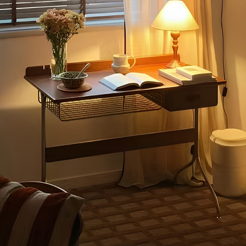 Medieval Wabi-Sabi Style Solid Wood Simple Home Study Desk Workbench Dressing Table Bedroom Integrated Computer Desk