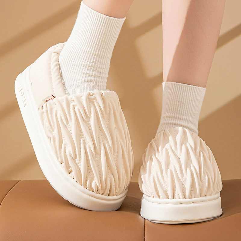 Плиссированные мешки и хлопчатобумажные тапочки для женщин осень и зима дома в помещении тепло и нескользко носить новые хлопчатобумажные туфли для мужчин