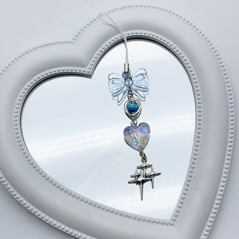 Sweet Girl y2k Mang Star Blue Clear Love Mobile Phone Chain Bag Hanging Ornaments Beaded Goo Ben Chain Card Book Pendant