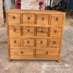 Old Elm Traditional Chinese Medicine Cabinet Old Door Panel Solid Wood Medicine Cabinet Chinese Medicine Multi-grid Bucket Cabinet Chinese Medicinal Material Display Cabinet