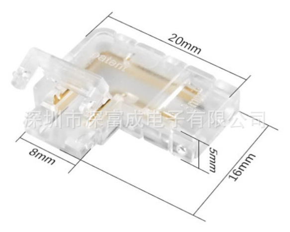 Conector de cinta de lámpara cob mini hebilla de cristal tipo L sin zona oscura conector sin soldadura 5mm 8mm correa de lámpara conector sin soldadura