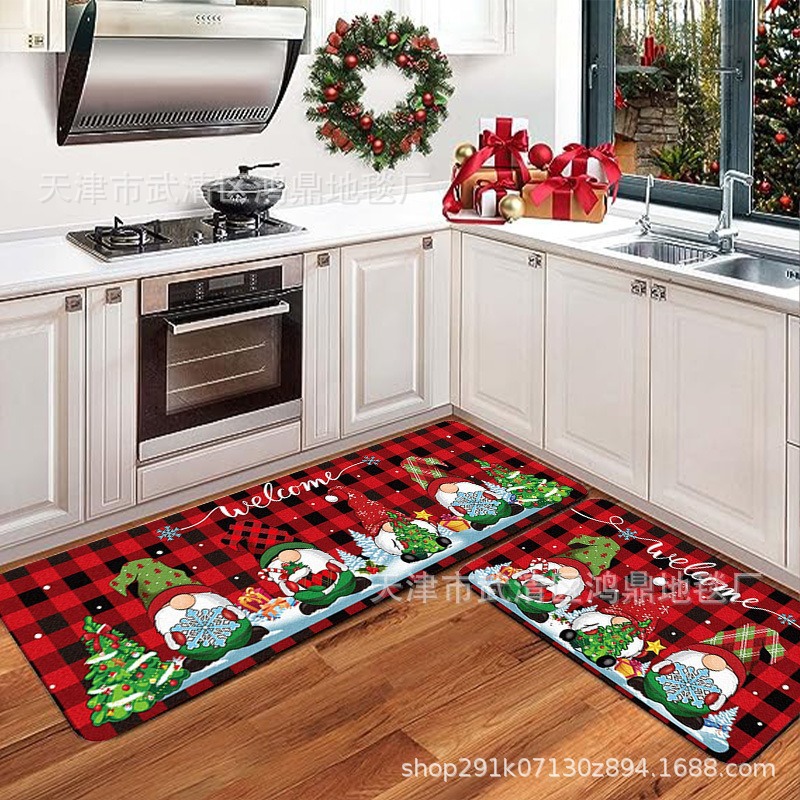 New Cross-Border Christmas Kitchen Mats for Home Use, Long Strips That Absorb Water, Oil and Dirt-Resistant Foot Mats, Decorative Entrance Door Mats Wholesale
