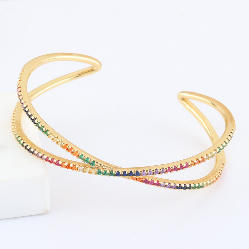 Fashion Colorful Copper Inlay Zircon Bangle 1 Piece