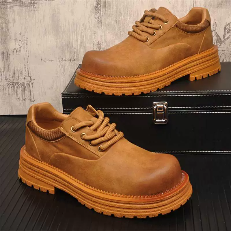 Европейская станция стильная и удобная обувь с большой головой мужская 2025 осень толстая подошва повседневная мужская повседневная кожаная обувь