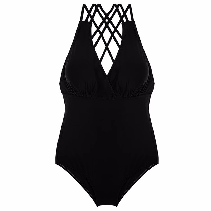 Traje de baño de estilo coreano de las mujeres sexy con cordones sin espalda grande cintura apretada que cubre el vientre conservador adelgazante pequeño cofre Vacaciones de aguas termales traje de baño de una pieza