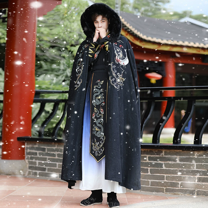 Плащ-тренч Hanfu длинная капюшонная куртка, демисезонный теплый плащ, легкая 0,3 кг