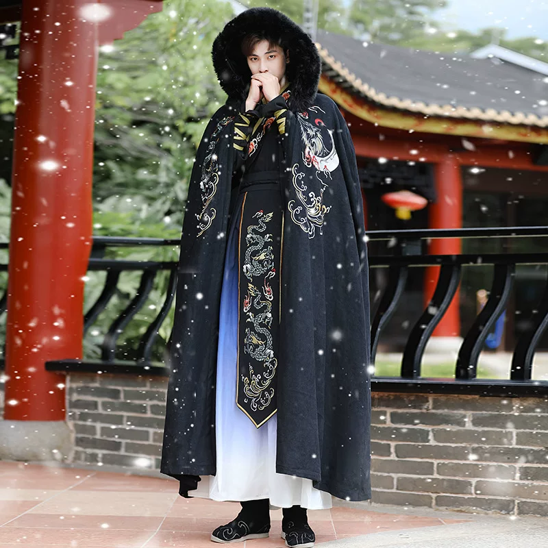 Плащ-тренч Hanfu длинная капюшонная куртка, демисезонный теплый плащ, легкая 0,3 кг