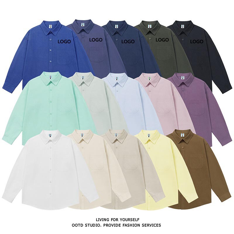 In-stock foreign trade Japanese-style casual cotton shirts for men and women, loose-fitting basic long-sleeve shirts with pockets, dopamine group clothing