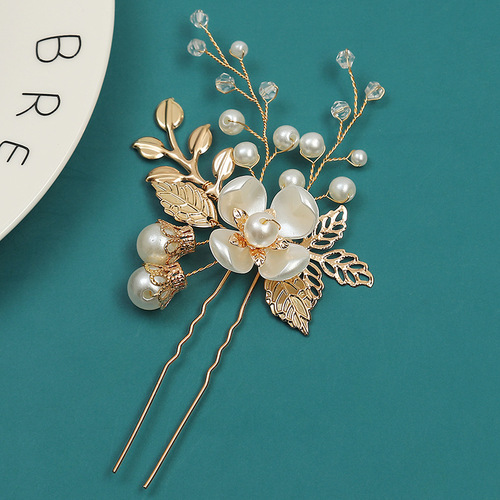 Cross-border pearl crystal alloy hairpins, ancient style bridal headwear, wedding photo hairpins, forest-style Hanfu hair accessories wholesale