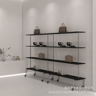 Clothing Store Men's and Women's Internet-famous Shoe Bag Multi-layer Movable Storage Display Rack Floor-to-Floor Black Display Shelf