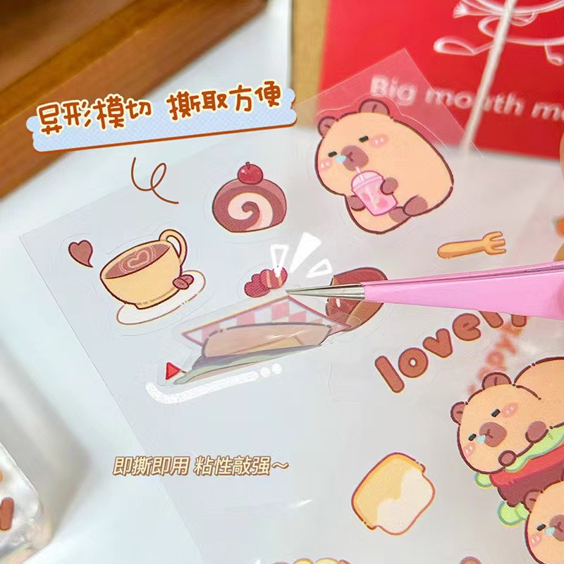 Pegatinas de cuentas de Kapibala Pegatinas de pet de carpincho de dibujos animados Pegatinas de bricolaje para estudiantes Taza de agua impermeable Pegatinas de la carcasa del teléfono