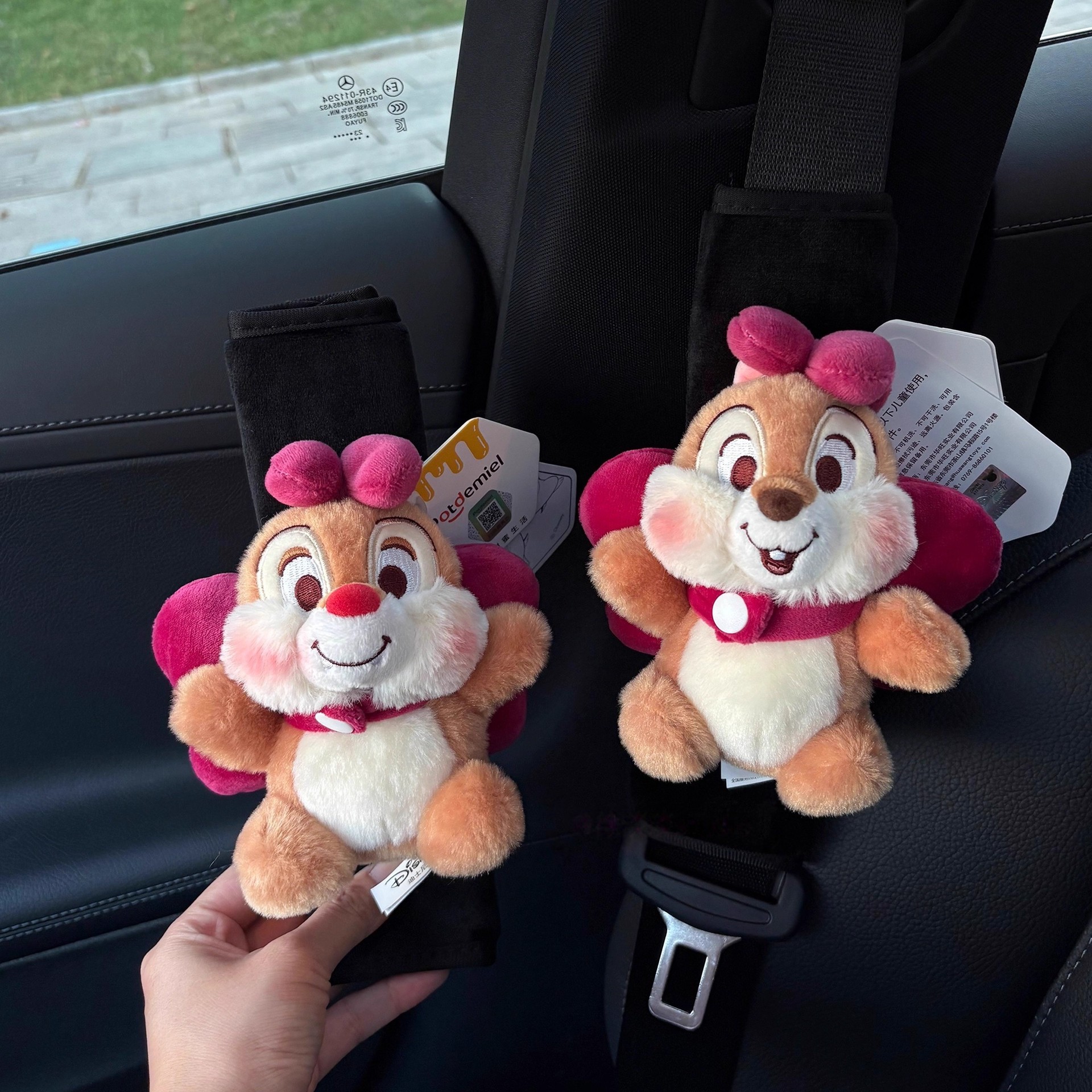 Authentic Bow-Knot Chichititi Safety Belt Shoulder Cover Couple Plush Doll Car Interior Decoration Ornaments for Women