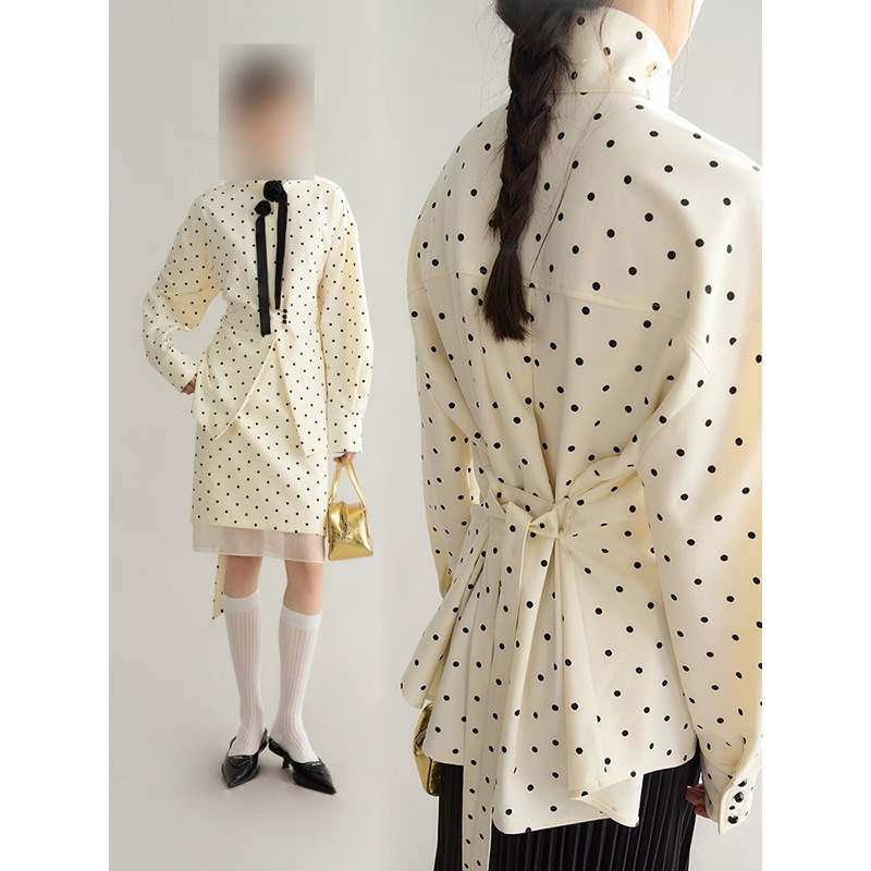 现货厂家批发 2025新款 多穿法波点花朵飘带衬衫半身裙套装 女|undefined