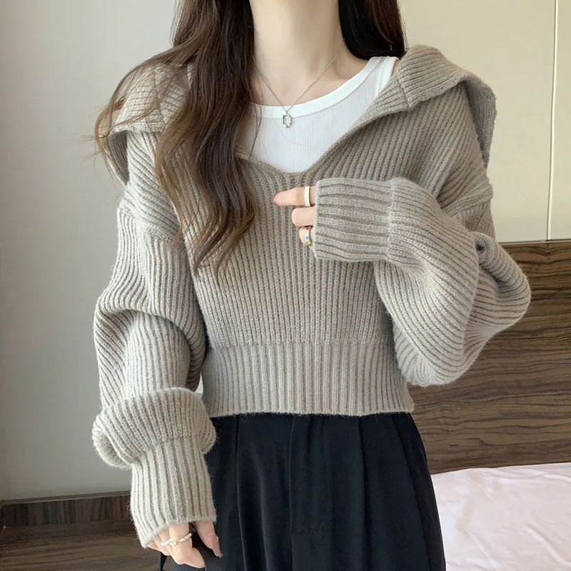 针织衫毛衣女士春秋新款宽松韩版短款小个子设计感百搭打底衫上衣