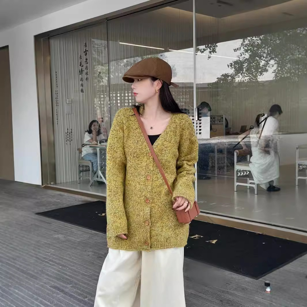 24 invierno Puyuan 2024 otoño y invierno nuevo estilo coreano suelto retro jersey cardigan suave glutinoso alto
