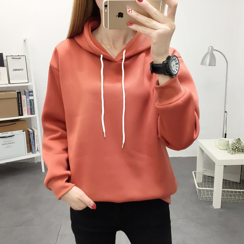 Foreign trade Cross border new pattern wholesale Solid Hooded student Plush Large Sweater 2021 Autumn and winter Women's wear coat
