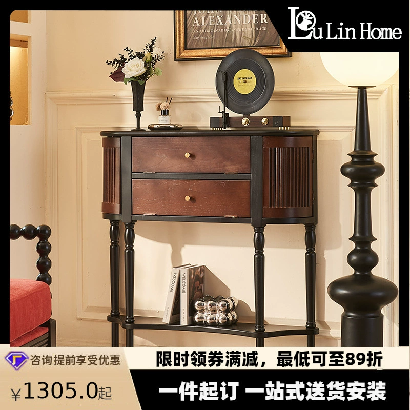 Французский ретро-буфет из цельного дерева, простой настенный боковой шкаф для гостиной, входной шкаф для хранения вещей в античном стиле