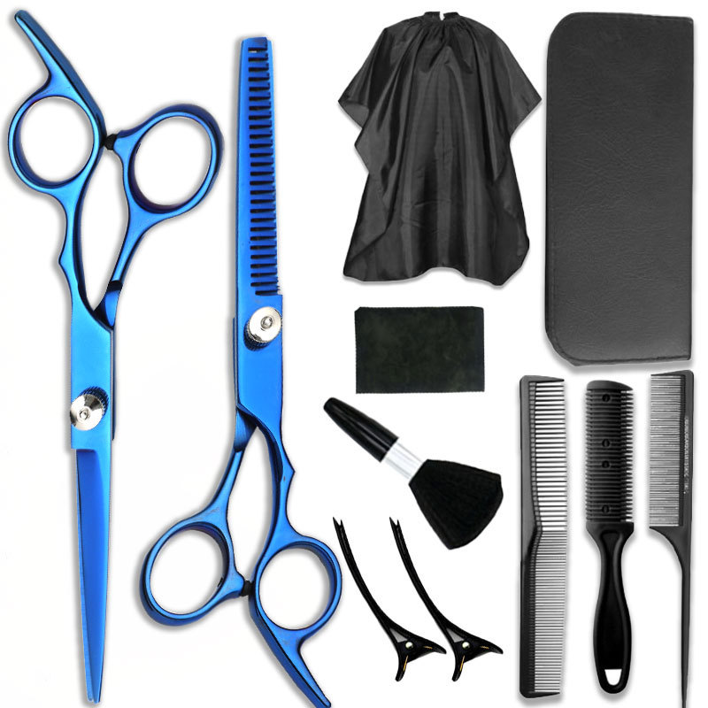 Tijeras de peluquería de acero inoxidable, juego de tijeras de peluquería de oro negro de 6 pulgadas, tijeras planas, tijeras de adelgazamiento, tijeras de corte