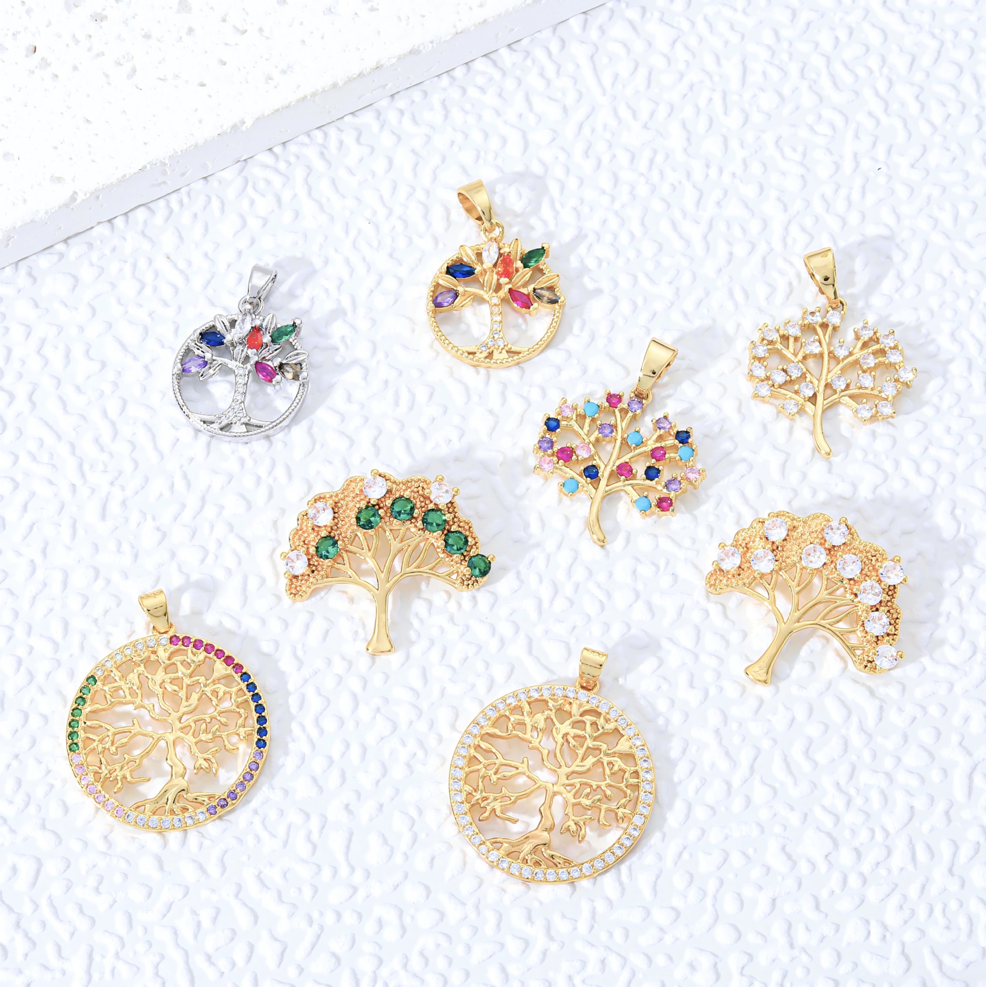 Cross-Border Fashion Ins-Style Copper Zircon Colorful Tree of Life Christmas Tree Pendant Electroplated Real Gold Necklace Women's Jewelry