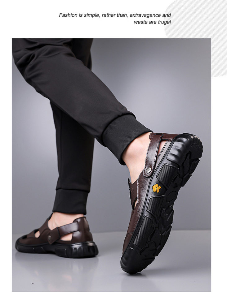 Giày sandal nam cỡ lớn mùa hè kiểu lười khoét lỗ đế mềm xỏ chân — Màu nâu, màu đen chi tiết 14