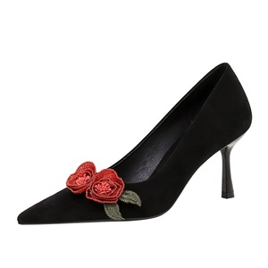 9517-H85 European and American style banquet high-heeled shoes for women, slim heels, suede, shallow mouthed, pointed fl
