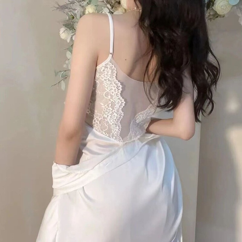 2025 New Sexy Women's Nightgown with Straps, Summer Sleepwear Two-Piece Set, Nightdress with Chest Pads, Pure Desire Style, Lace, Thin Style 2025 New Sexy Women's Nightgown with Straps, Summer Sleepwear Two-Piece Set, Nightdress with Chest Pads, Pure Desire Style, Lace, Thin Style