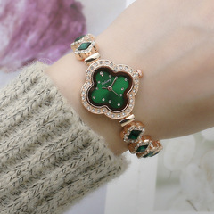 四葉水鑽流行手鍊表女表百搭女生石英表外貿彩鑽潮表森系女士表