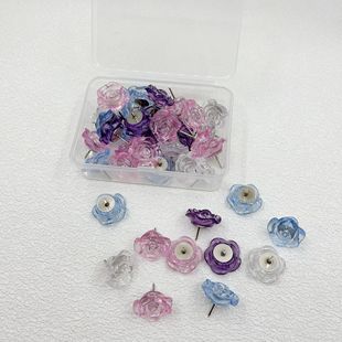 30PCs cross-border hot sale New rose flower pushpin cute creative resin cork board fixed press nail tack