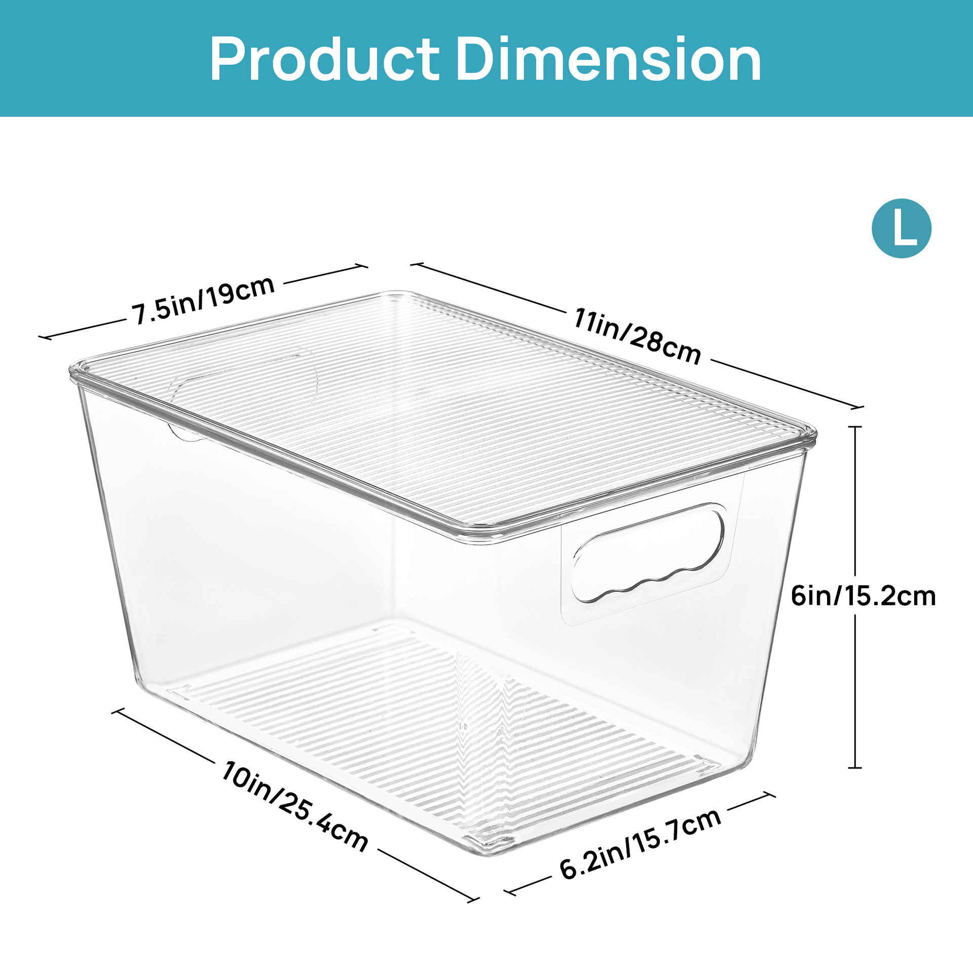 Caja de almacenamiento transparente apilable con asa y tapa, tamaño grande para cocina y dormitorio, artículo popular para almacenar y organizar alimentos.