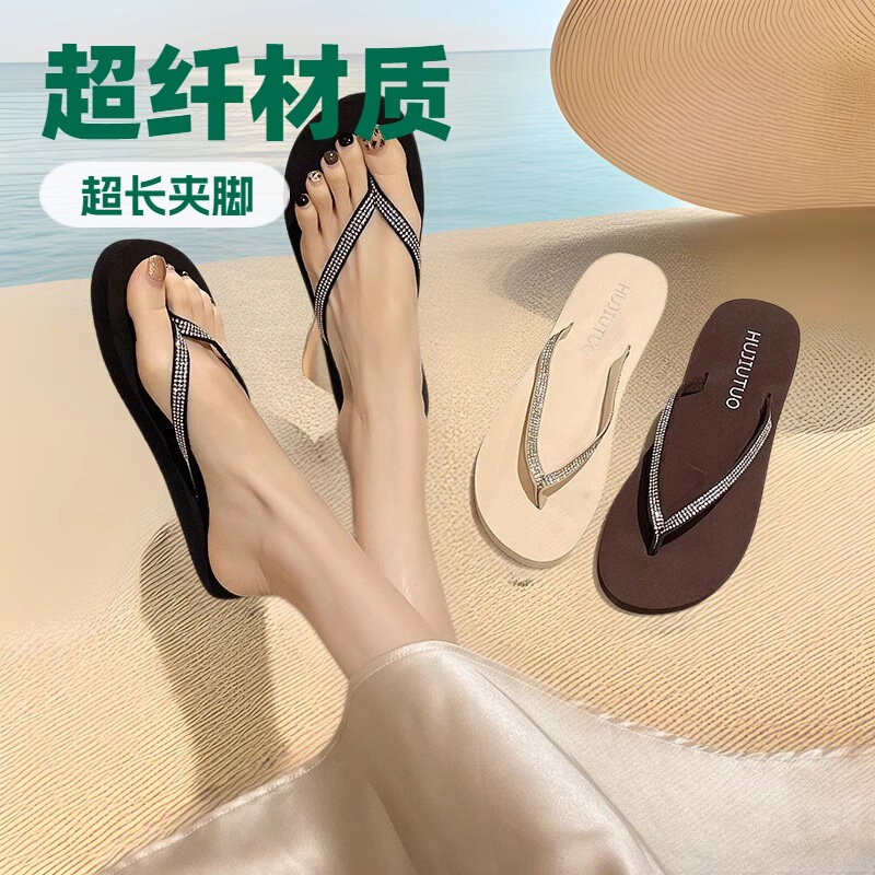 2025 Summer New Fashion Rhinestone Flip-Flops for Women Outer Wear Seaside Non-slip Beach Holiday Flip-Flops for Women 2025 Summer New Fashion Rhinestone Flip-Flops for Women Outer Wear Seaside Non-slip Beach Holiday Flip-Flops for Women