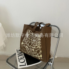 布凡良品/跨境美拉德复古棕色单肩包女字母手提托特包大学生背包