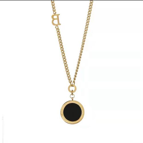 European and American fashionable titanium steel sweater chain long black and white round necklace for women, versatile and personalized autumn and winter clothing accessories