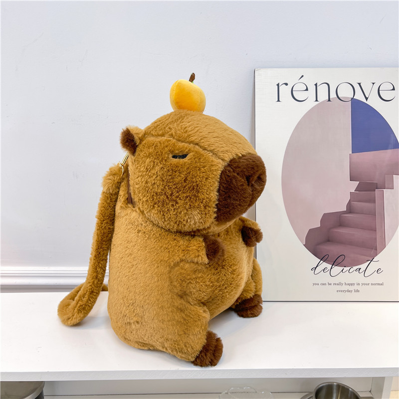 Nueva mochila doble Kapibala con peluche estirado, mochila casual, bolso diagonal, regalo al por mayor