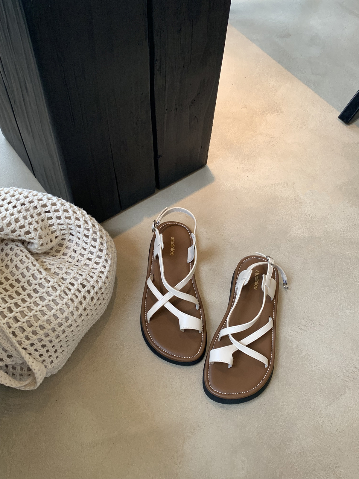 Grape Mom studiolee hebilla cruzada de todo fósforo, suela suave, sandalias de plataforma de vacaciones de estilo romano de nicho para mujer