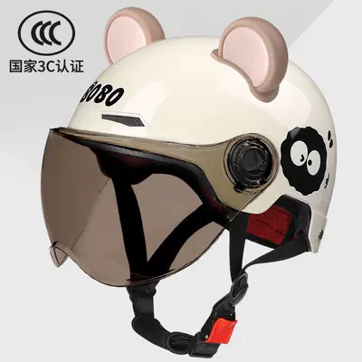Sun Protection Battery Bike Helmet – Motosiklet kaskı (dəbilqə) - 3c-certification-milky-white-briquettes-sunscreen-cute-bear-ears