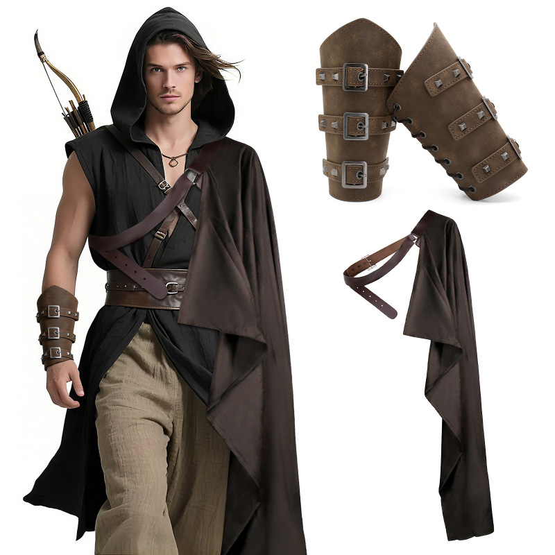 跨境中世纪男士披肩半肩斗篷带复古护腕万圣节COSPLAY服饰装扮|undefined