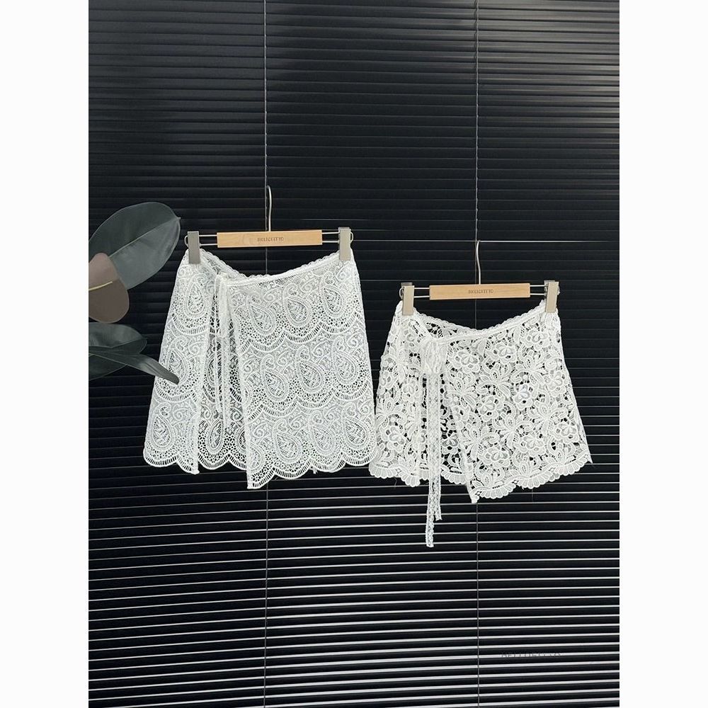 Korean Gauze Skirt with Lace Trim at the Hem, New Versatile Lace Base Skirt Apron 2025 Short Skirt with Pockets