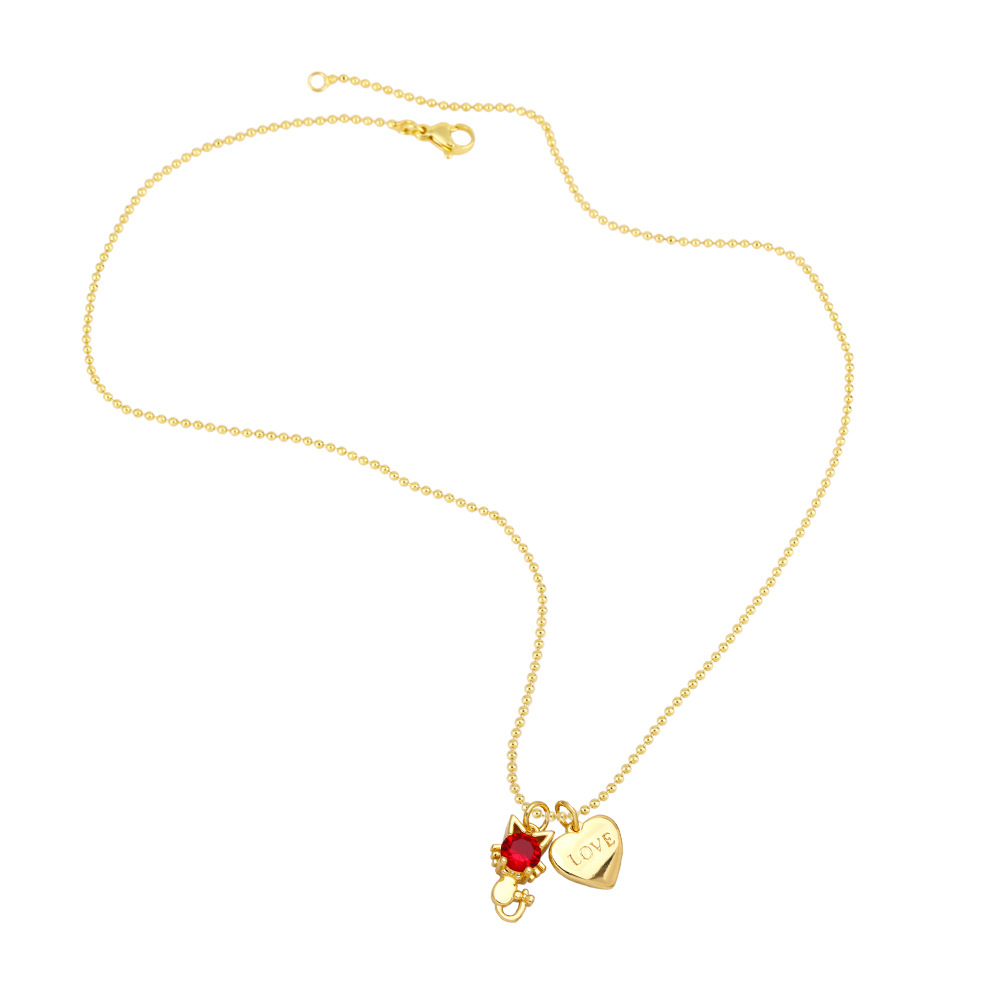 Fashion Cute Cat Heart Pendant Clavicle Chain Necklace Wholesale