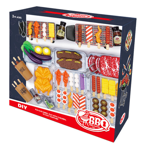 Simulation barbecue grill toy BBQ gourmet children's play house Western kitchen kitchen tableware cut and play puzzle set